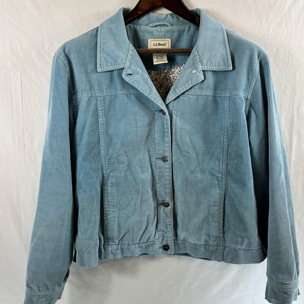 VTG L.L.Bean Women's Corduroy Chore Jacket Light Blue Button Front M